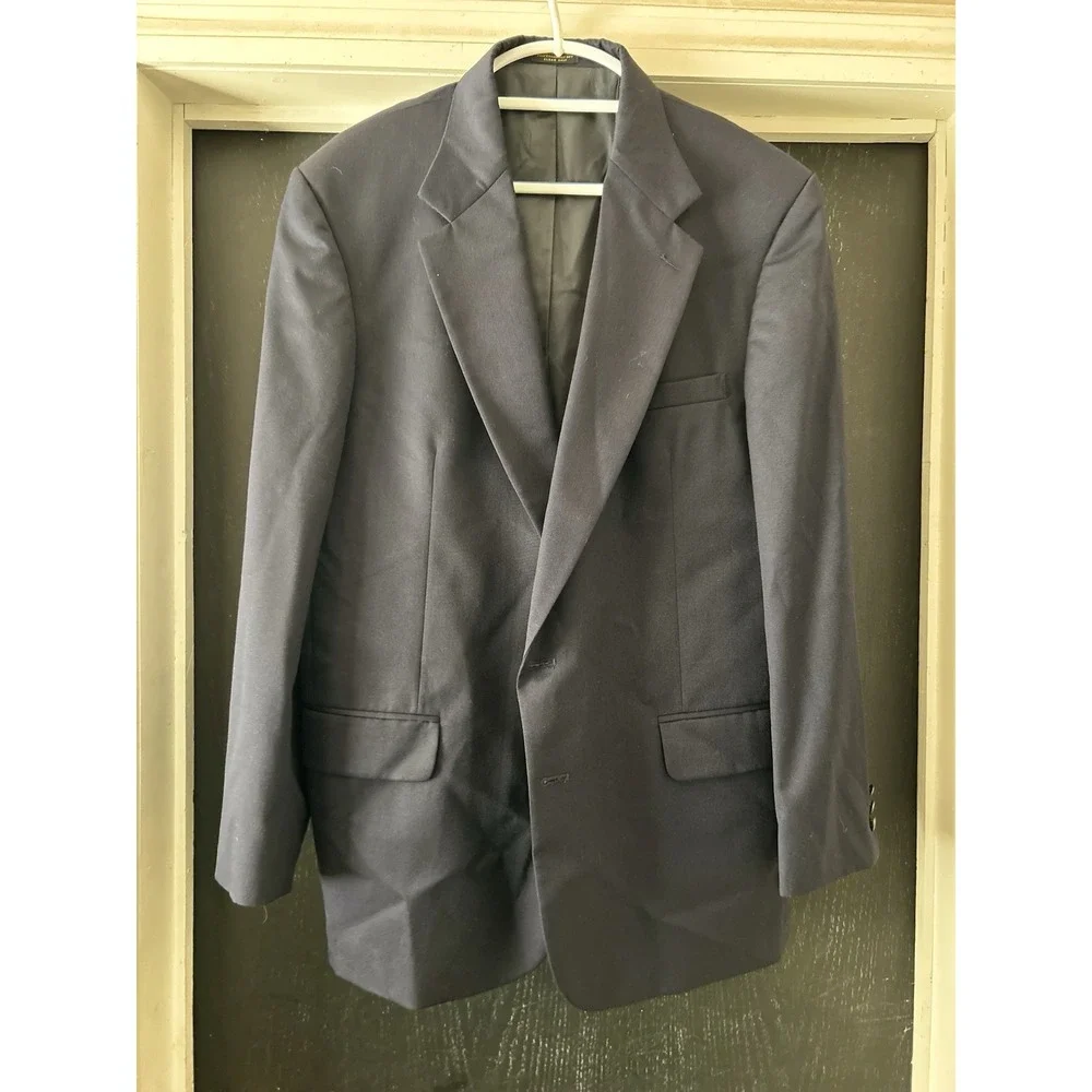 Vtg Oscar DeLa Renta Blazer 46 L Navy Preppy Wool Sport Coat 2 Crest Buttons